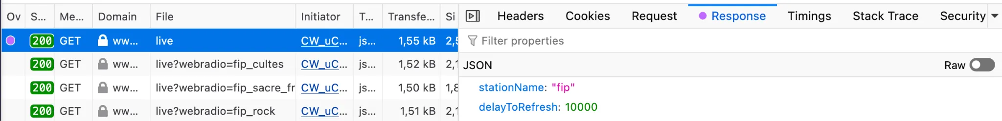 Overridden network request in Firefox