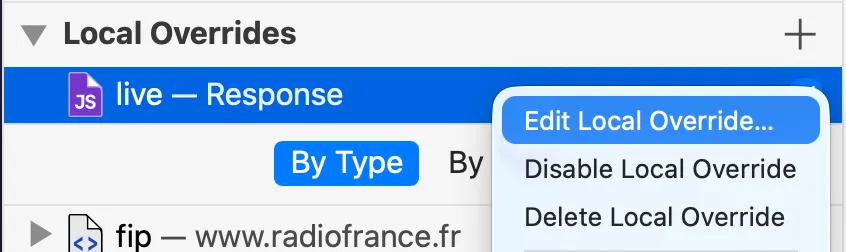 Local override in devtools with a dropdown to edit it